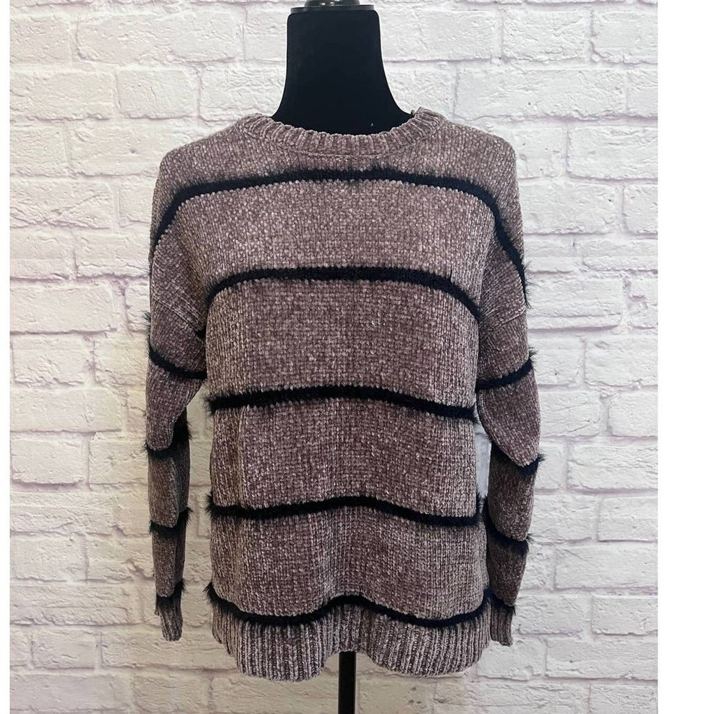 Workshop Republic Clothing Brown And Black Striped Chenille Sweater Size S